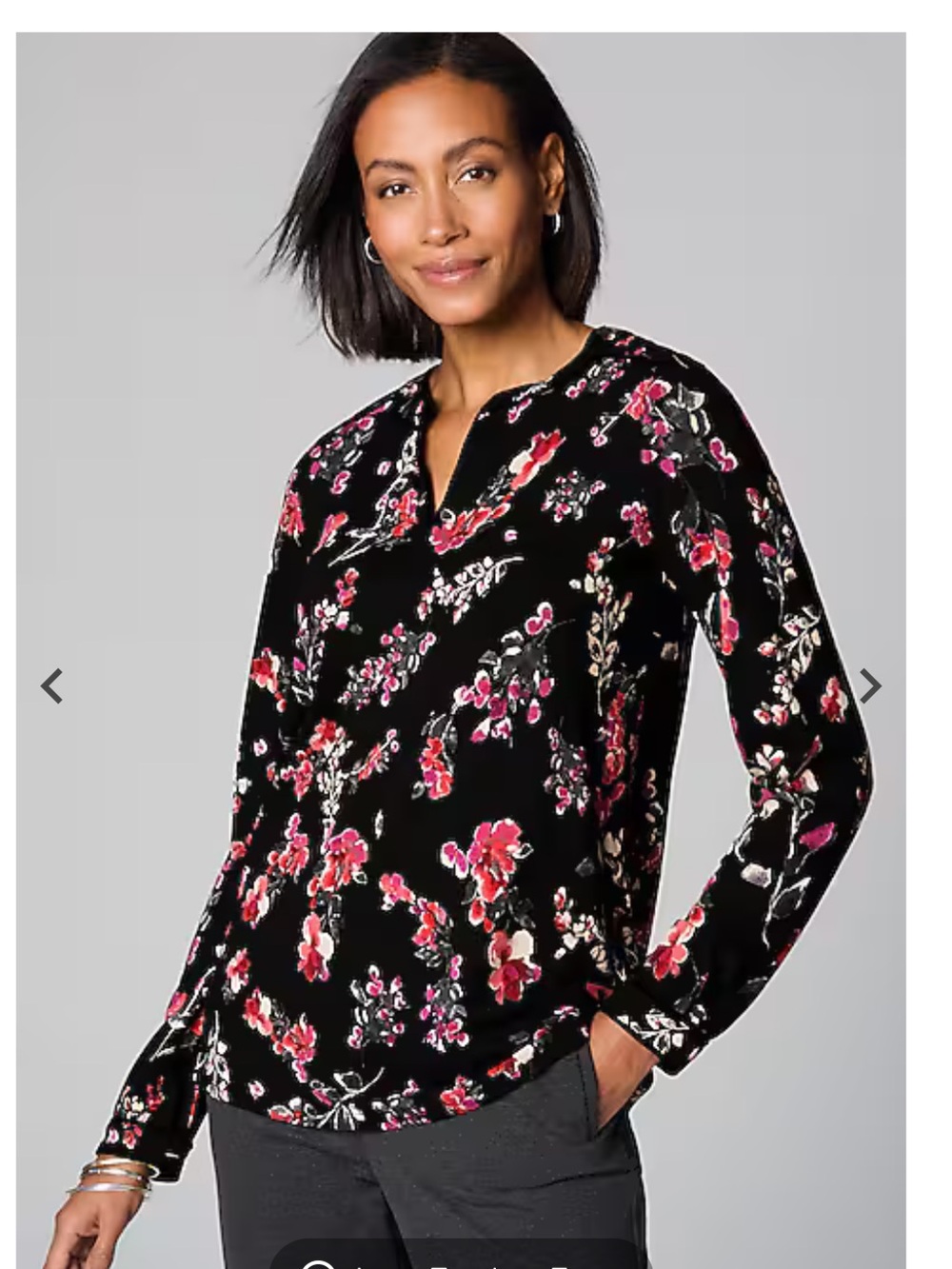 J. Jill Contrast Trimmed‎ Top In Black Glistening Blooms